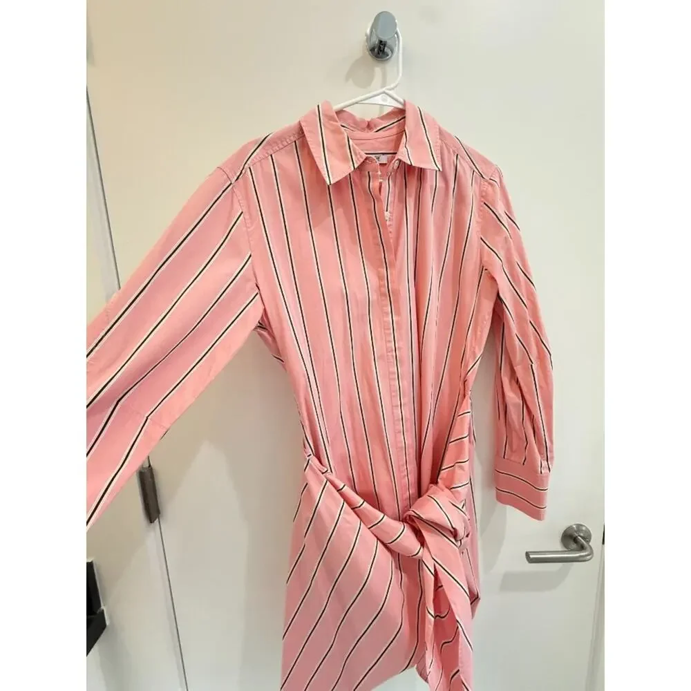 Derek Lam 10 Crosby Pink White Striped Shirt Dress Size 8 Designer Classic - Picture 1 of 8